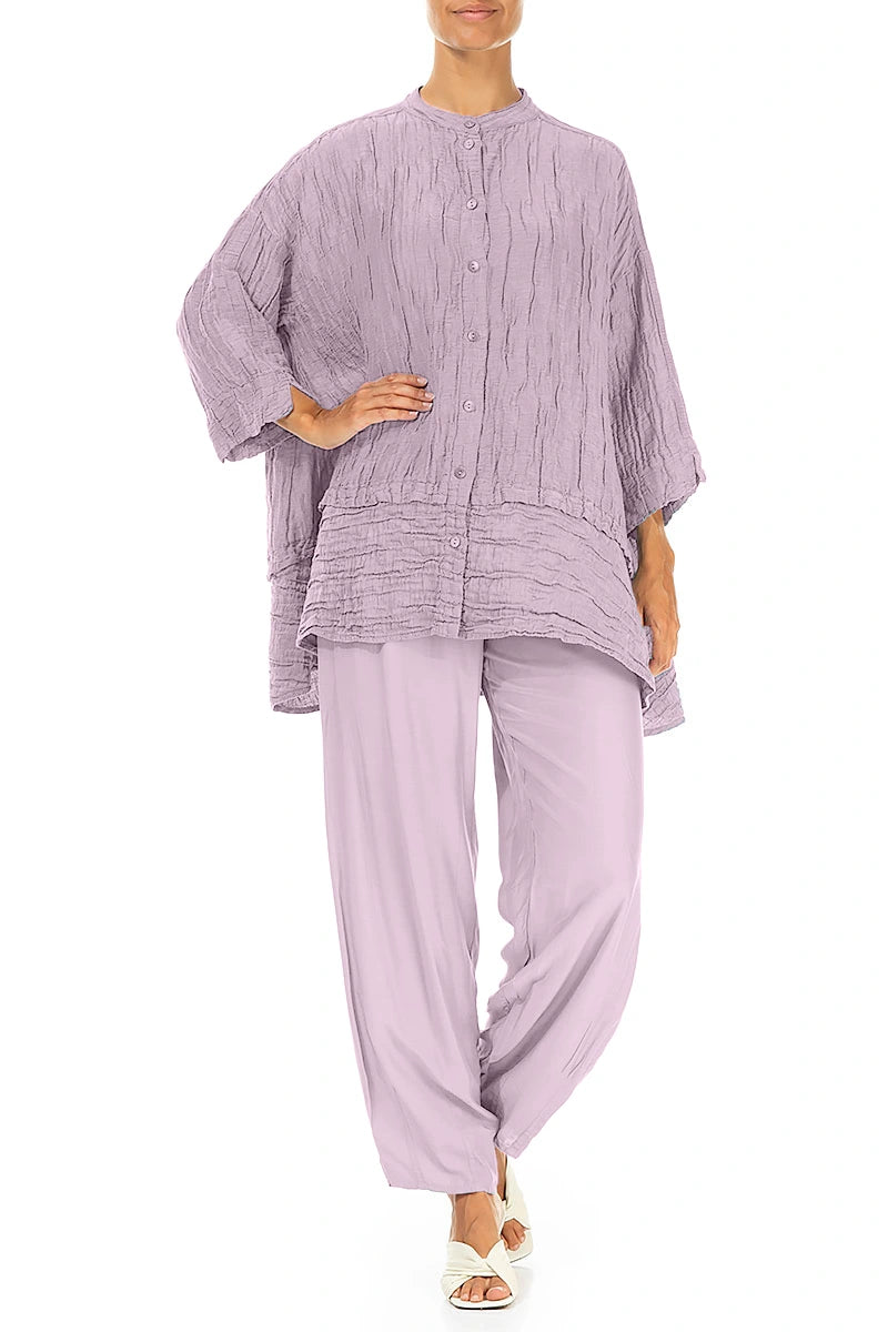 Flared Crinkled Lilac Silk Shirt 4