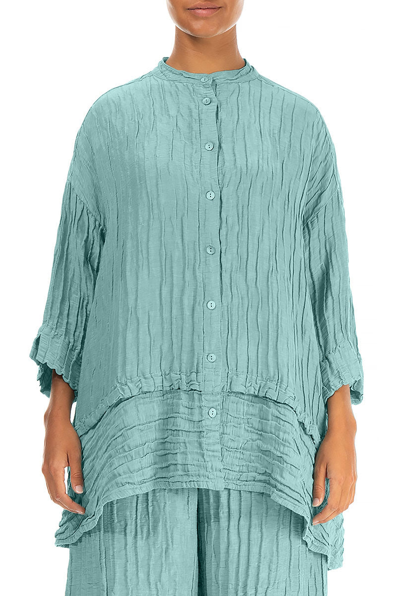 Flared Crinkled Mint Silk Shirt 1