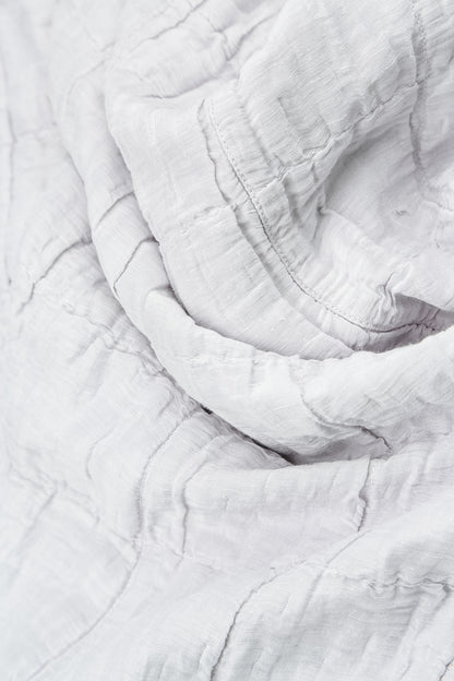 Flared Crinkled Pearl Grey Silk Linen Shirt