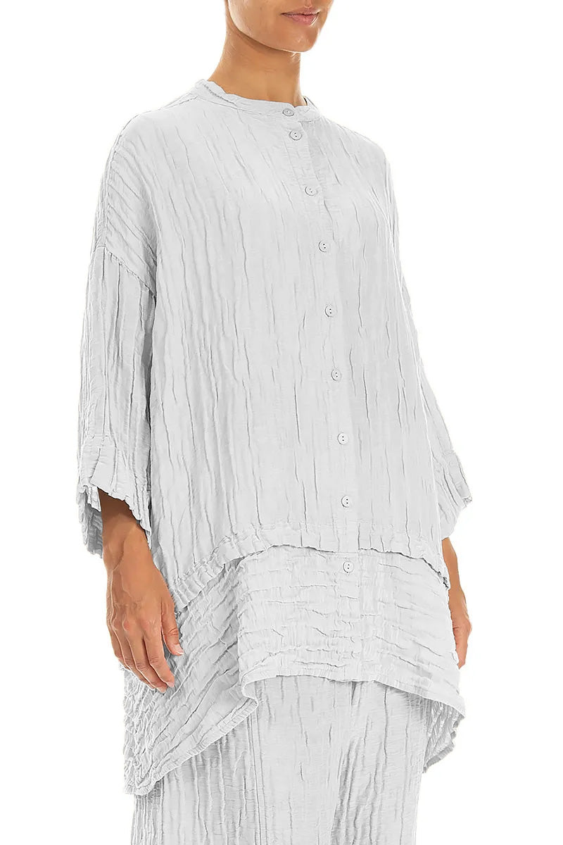 Flared Crinkled Pearl Grey Silk Linen Shirt
