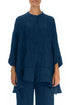 Flared Crinkled Royal Blue Silk Shirt 1