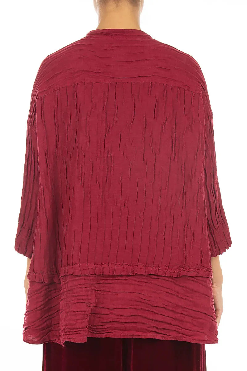Flared Crinkled Ruby Silk Linen Shirt 2