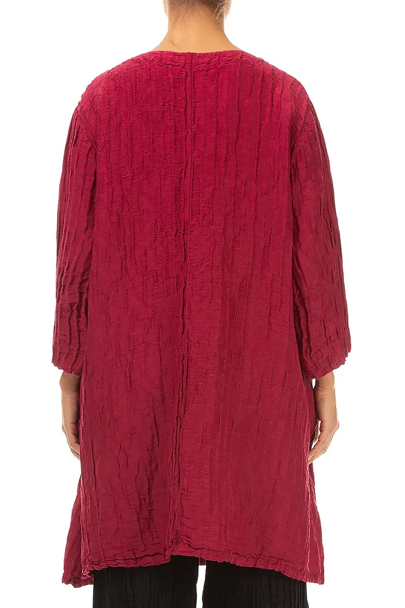 Tunique évasée en Soie et Lin Rouge rubis Froissé