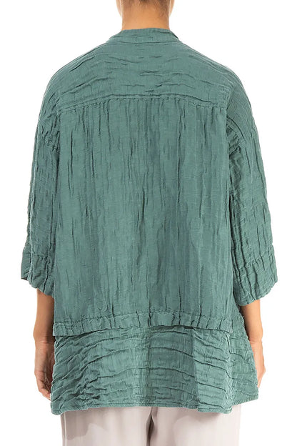 Flared Crinkled Sage Silk Shirt