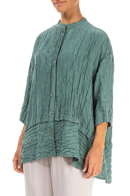 Flared Crinkled Sage Silk Shirt