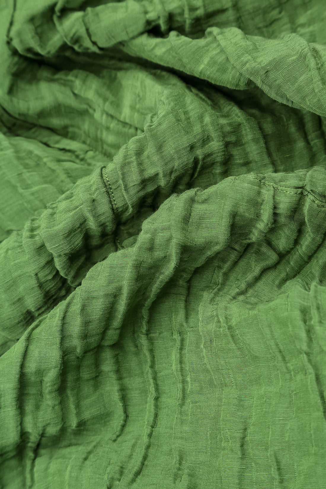 Flared Crinkled Shamrock Green Silk Linen Shirt 6