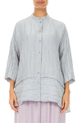 Flared Crinkled Silver Grey Silk Shirt 1