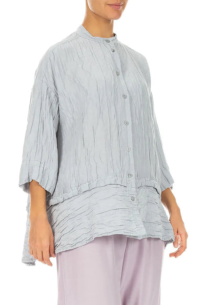 Flared Crinkled Silver Grey Silk Shirt 3
