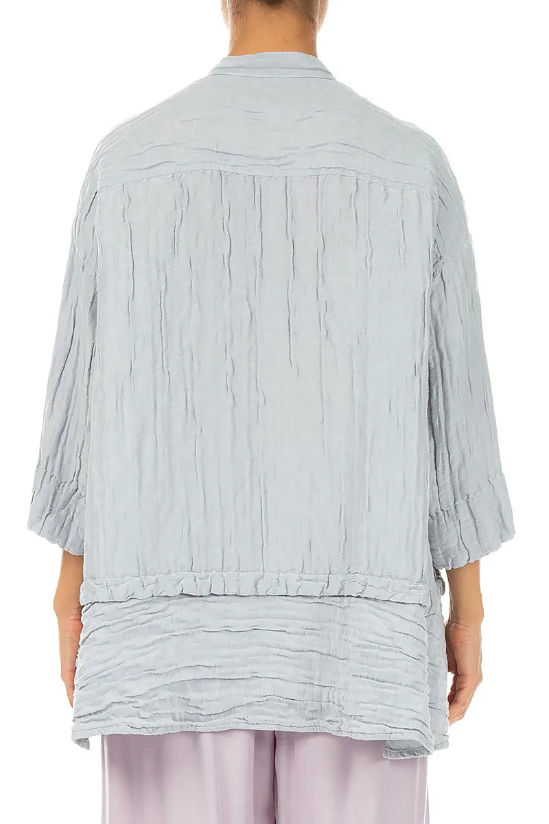 Flared Crinkled Silver Grey Silk Shirt 2