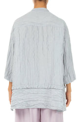 Flared Crinkled Silver Grey Silk Shirt 2