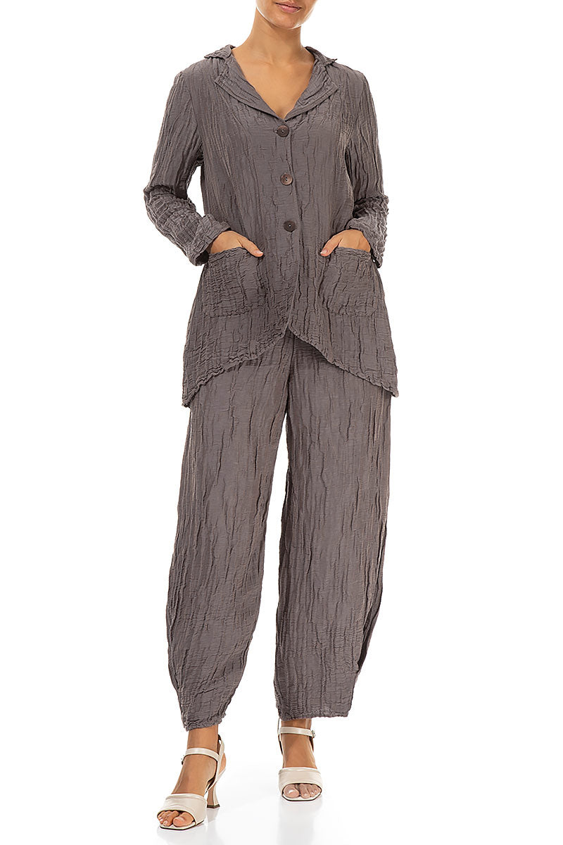 Flared Crinkled Truffle Silk Jacket 4