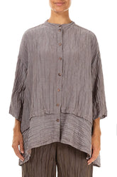 Flared Crinkled Truffle Silk Shirt 1