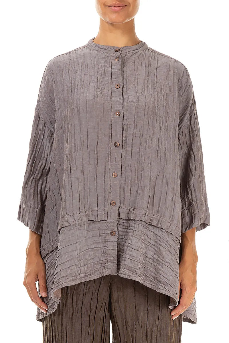 Flared Crinkled Truffle Silk Shirt 1