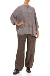 Flared Crinkled Truffle Silk Shirt 4