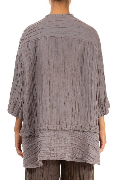 Flared Crinkled Truffle Silk Shirt 2