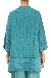 Flared Crinkled Turquoise Silk Shirt 2