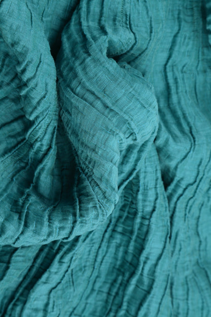 Flared Crinkled Turquoise Silk Shirt 5