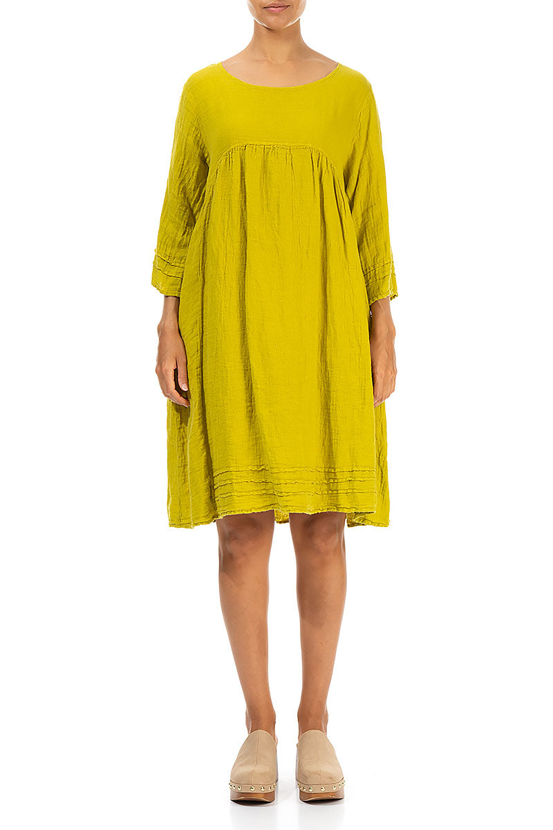 Flared Cyber Lime Linen Dress 1