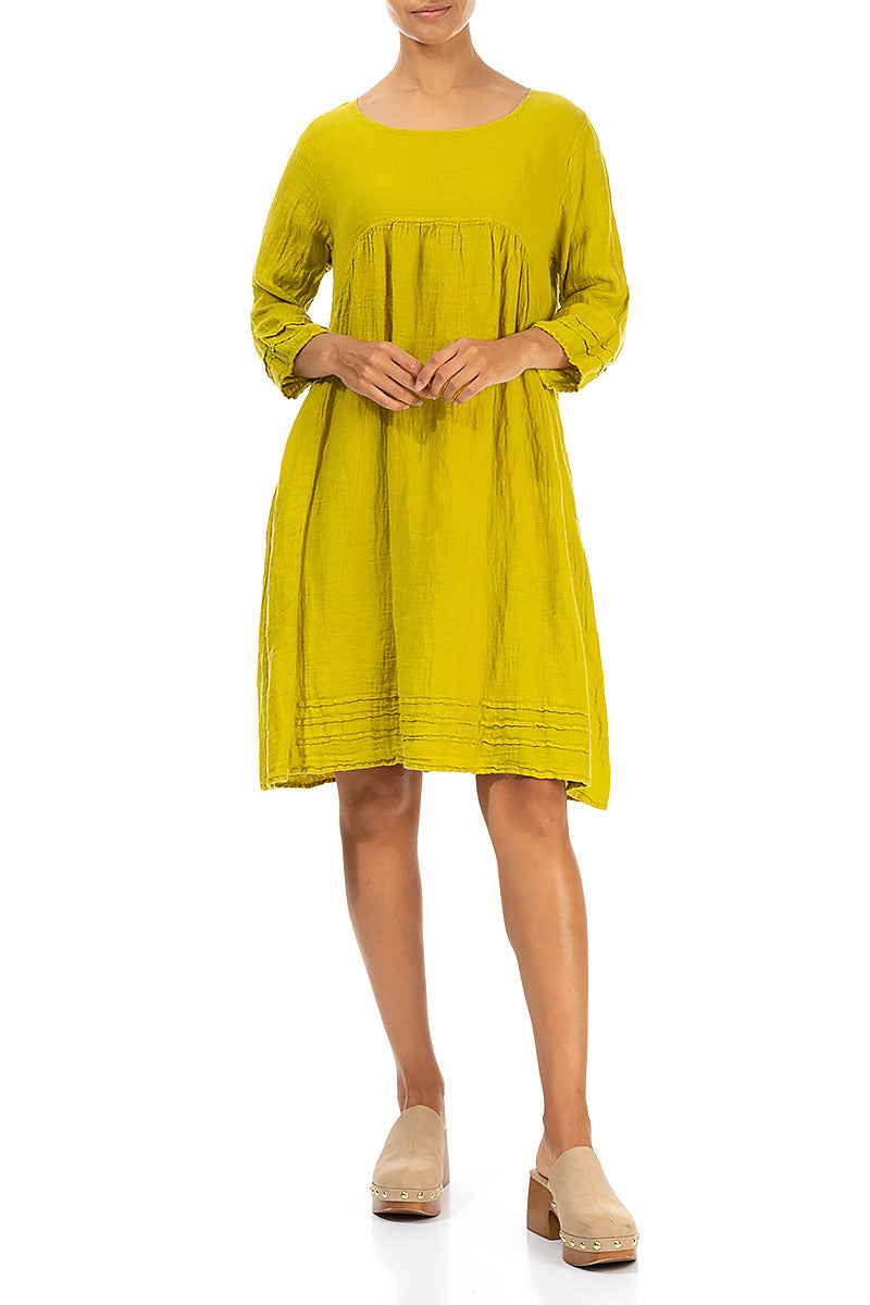 Flared Cyber Lime Linen Dress 4