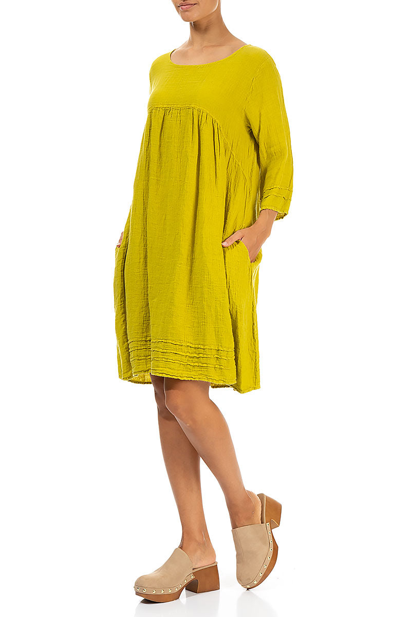 Flared Cyber Lime Linen Dress 3
