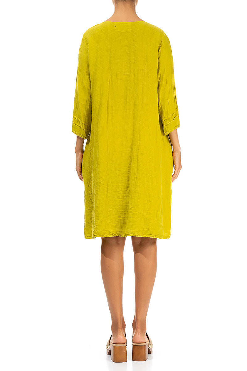 Flared Cyber Lime Linen Dress 2