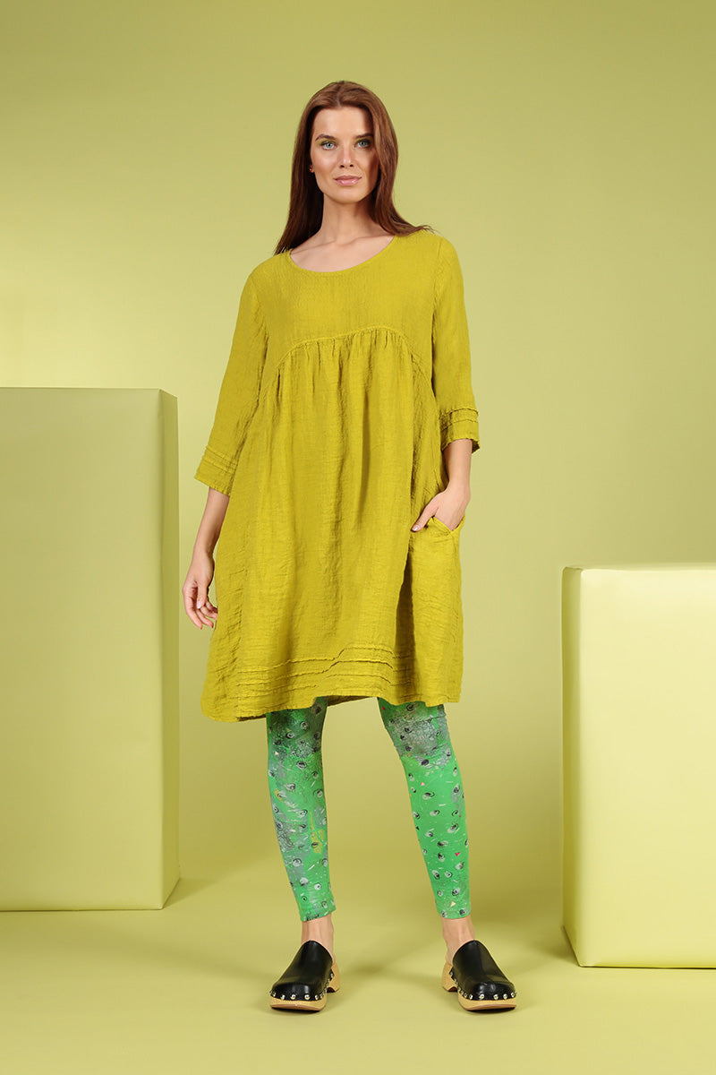 Flared Cyber Lime Linen Dress 7