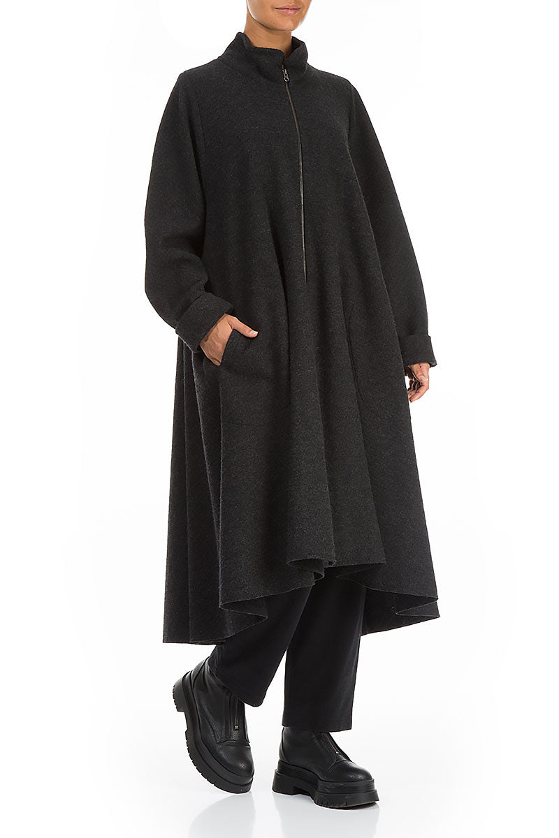 Flared Dark Grey Wool Coat 3