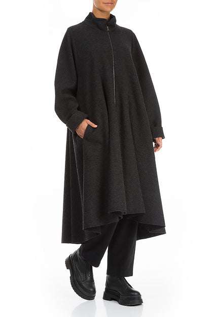 Flared Dark Grey Wool Coat 3