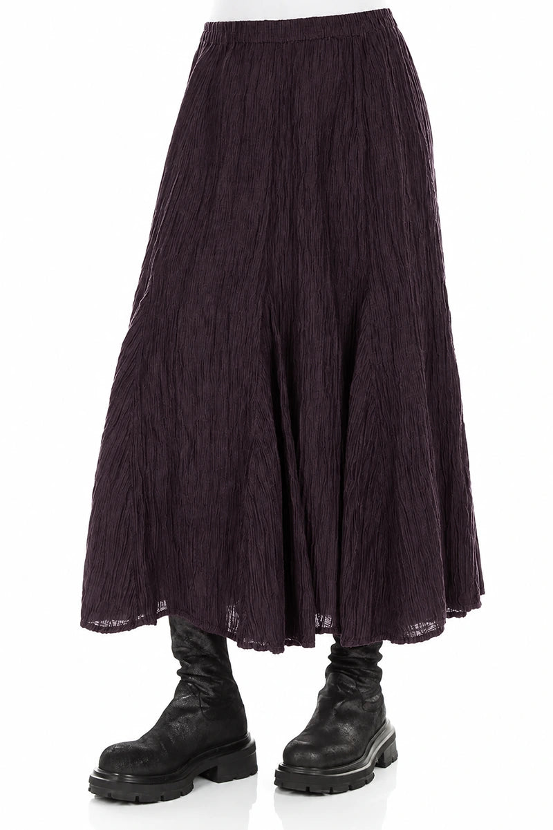 Flared Deep Plum Crinkled Silk Skirt