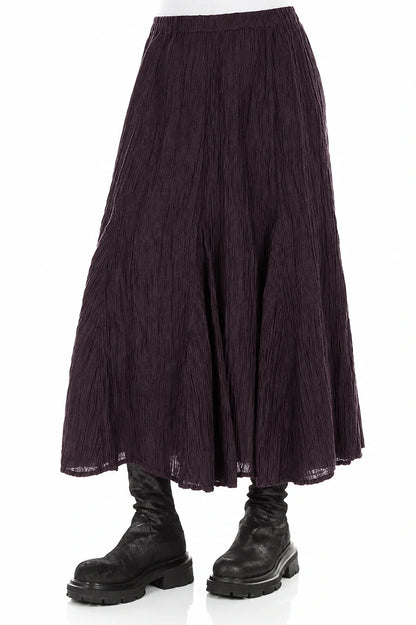 Flared Deep Plum Crinkled Silk Skirt