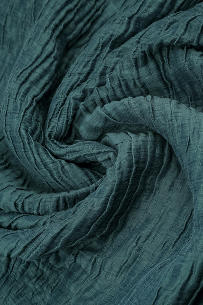 Flared Deep Turquoise Crinkled Silk Linen Dress