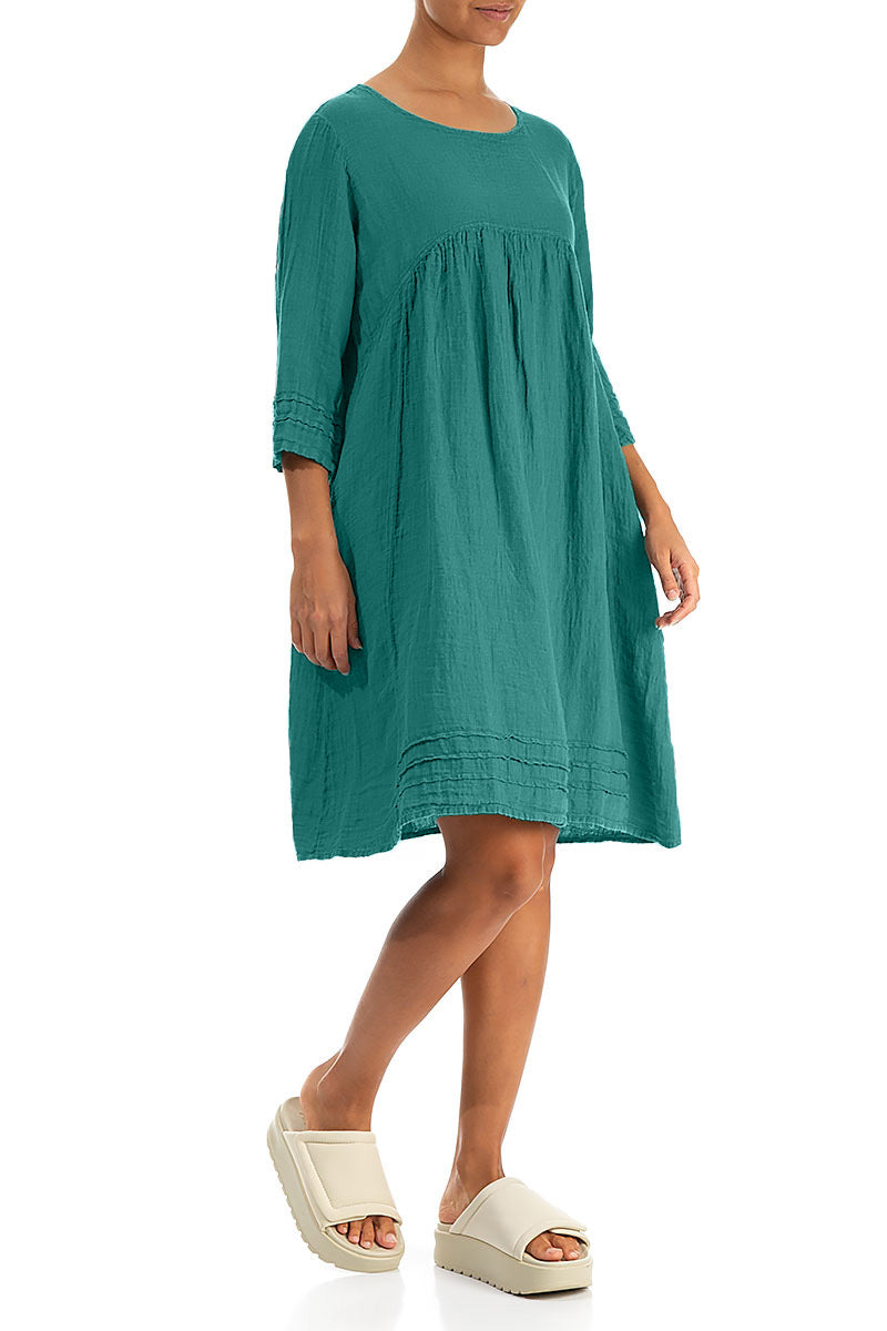 Flared Turquoise Linen Dress 3