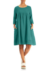 Flared Turquoise Linen Dress 4