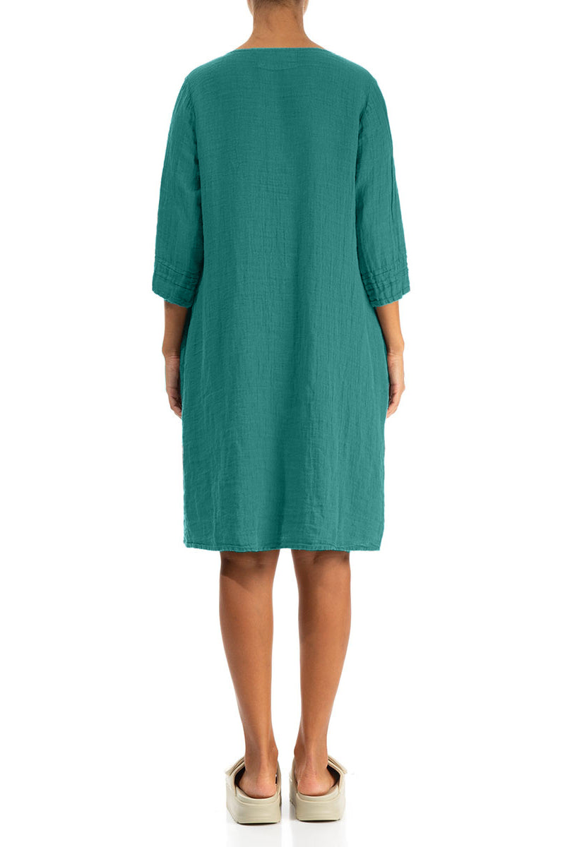 Flared Turquoise Linen Dress 2