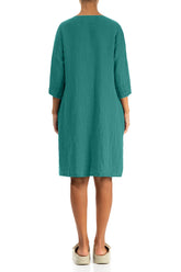 Flared Turquoise Linen Dress 2
