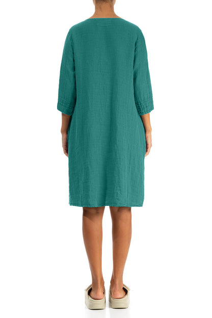 Flared Turquoise Linen Dress 2