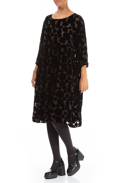 Flared Devoré Bubbles Black Silk Velvet Dress 3