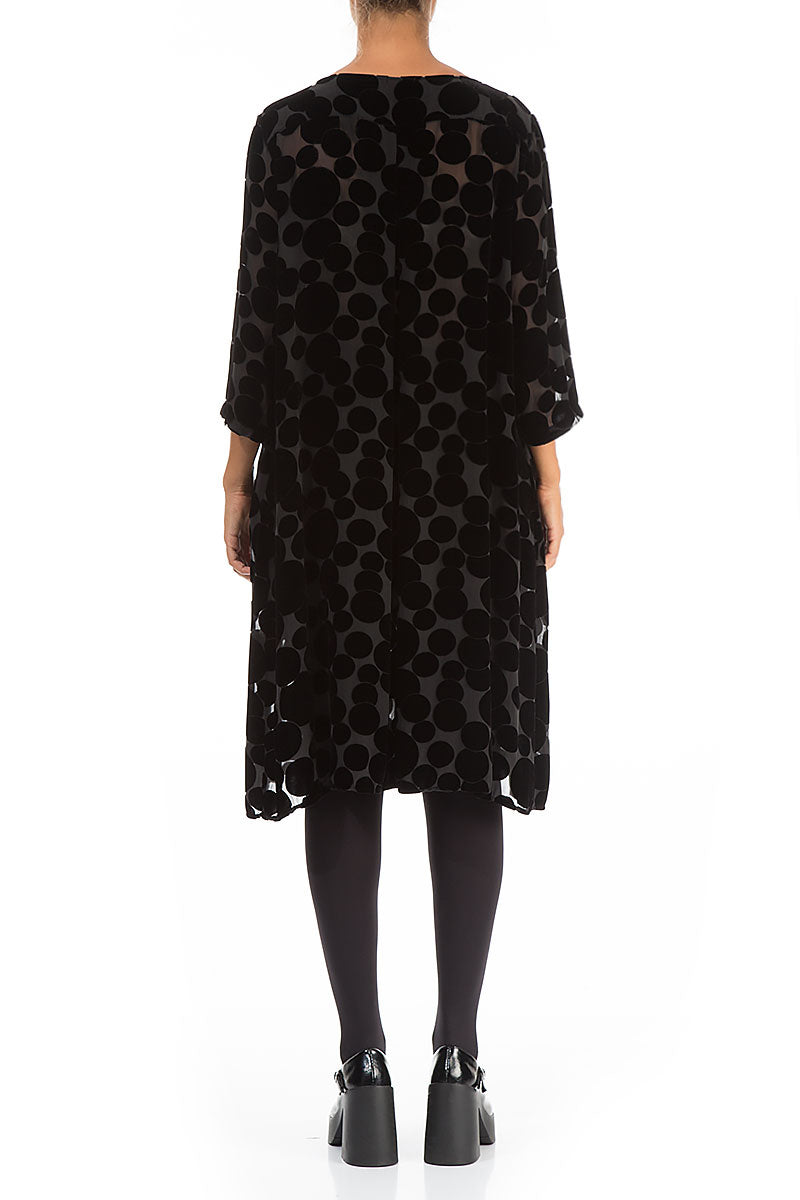 Flared Devoré Bubbles Black Silk Velvet Dress 2