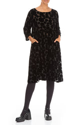 Flared Devoré Bubbles Black Silk Velvet Dress 4