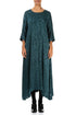 Flared Devoré Feather Peacock Silk Dress 1