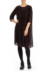 Flared Devoré Petals Maroon Silk Velvet Dress 4