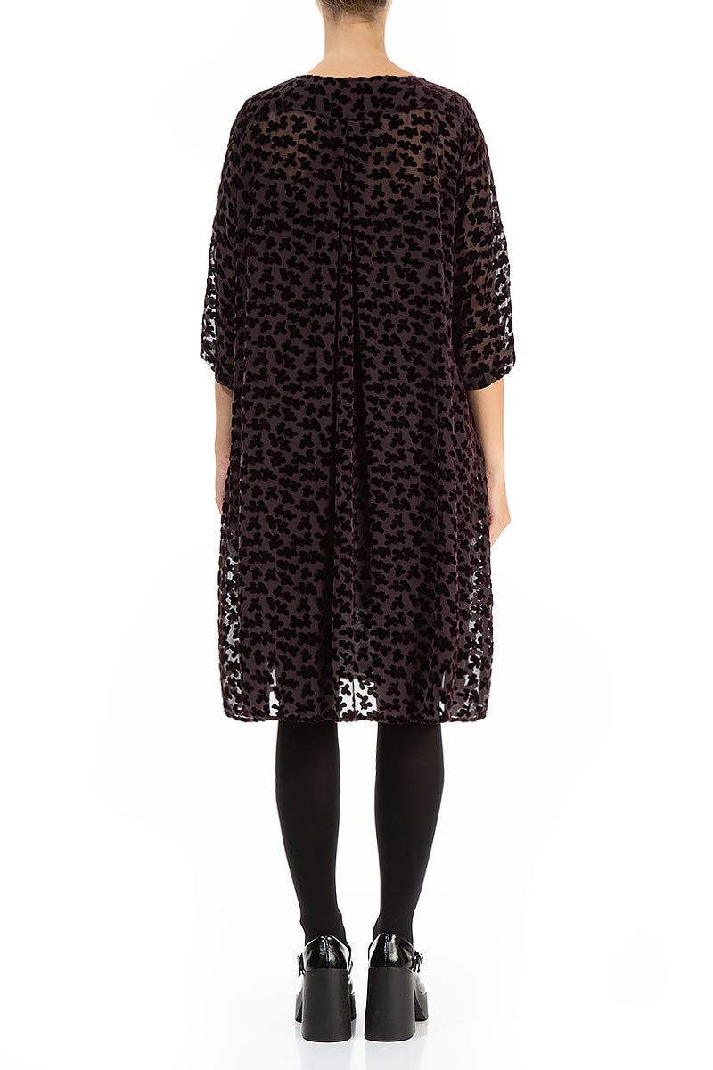 Flared Devoré Petals Maroon Silk Velvet Dress 2