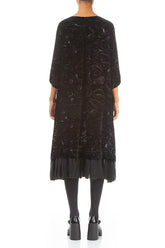 Flared Devoré Roses Black Silk Velvet Dress 2