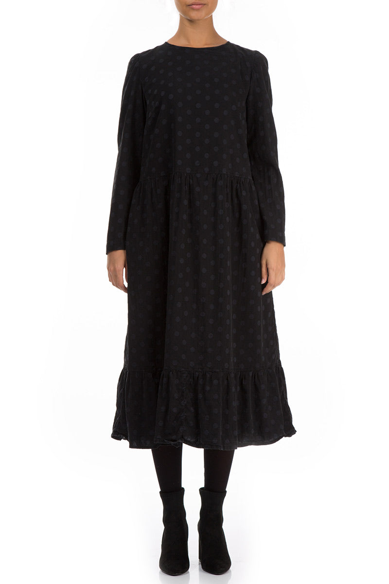 Flared Dotty Black Silk Dress