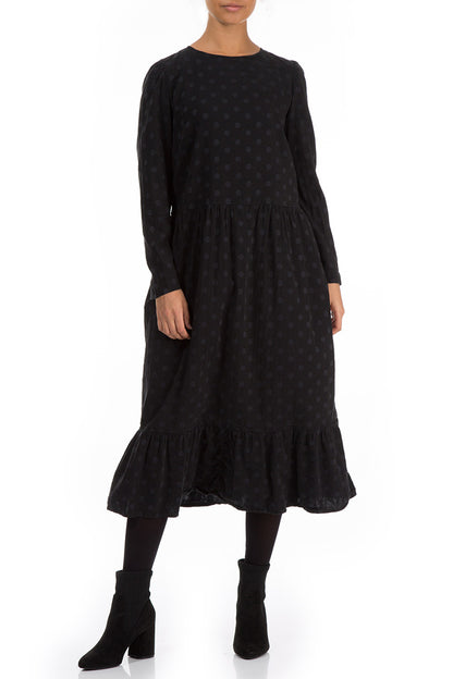 Flared Dotty Black Silk Dress