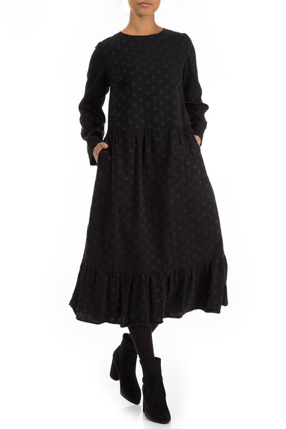 Flared Dotty Black Silk Dress
