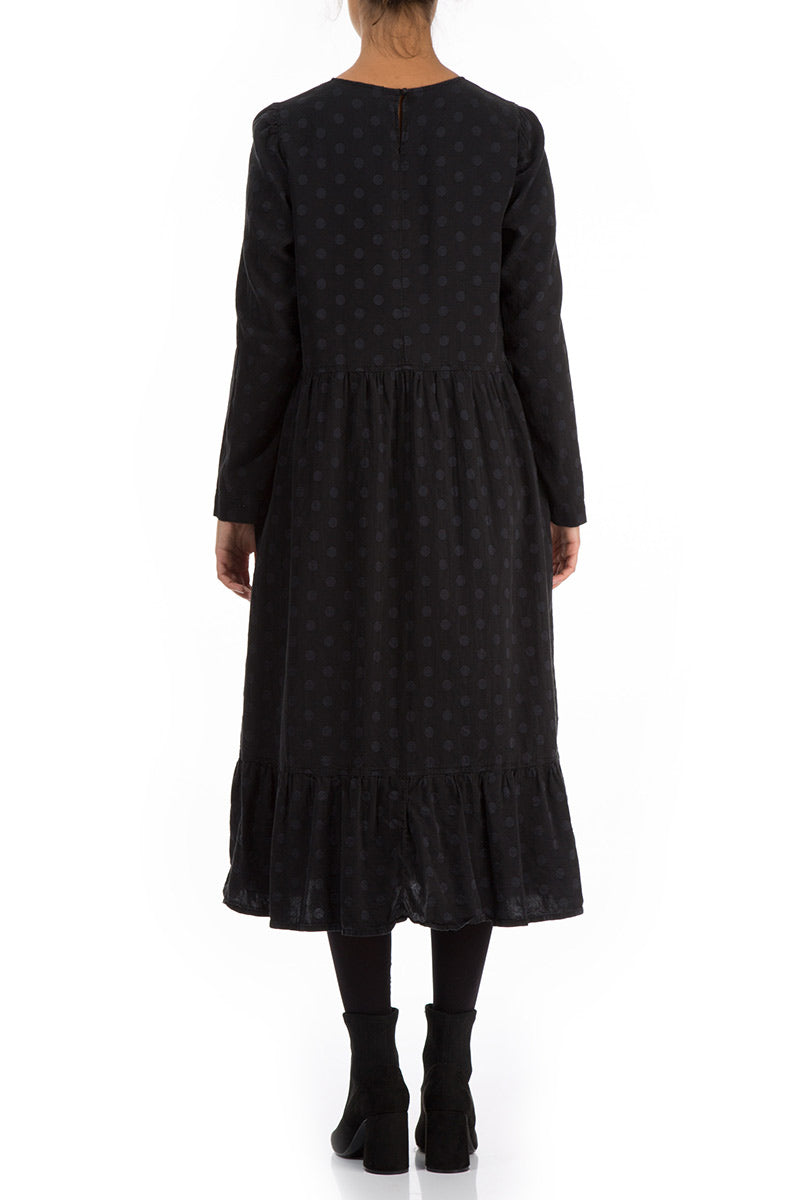Flared Dotty Black Silk Dress