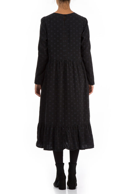 Flared Dotty Black Silk Dress