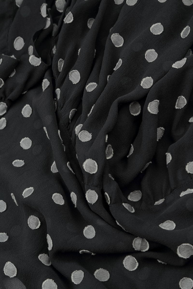 Flared Dotty Black Silver Silk Cotton Blouse 5