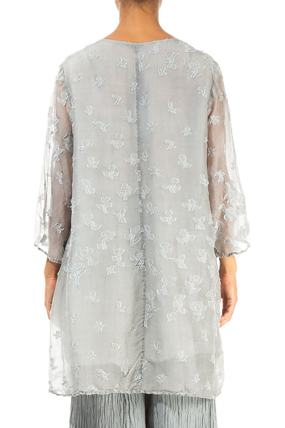 Flared Floral Light Grey Silk Tunic 2